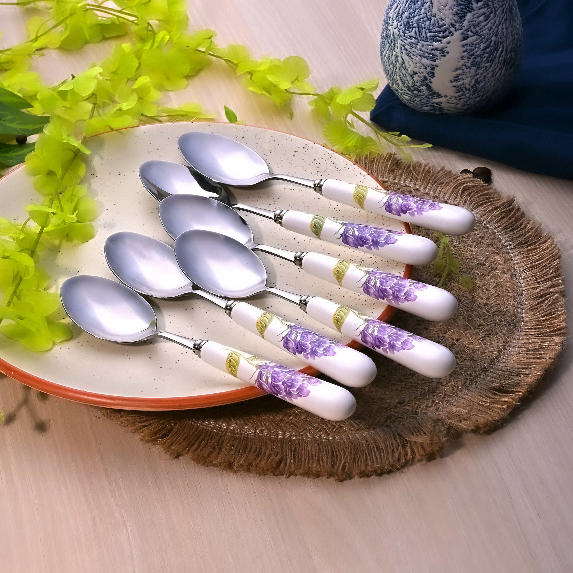 Decorative lavender spoons with ceramic handles

