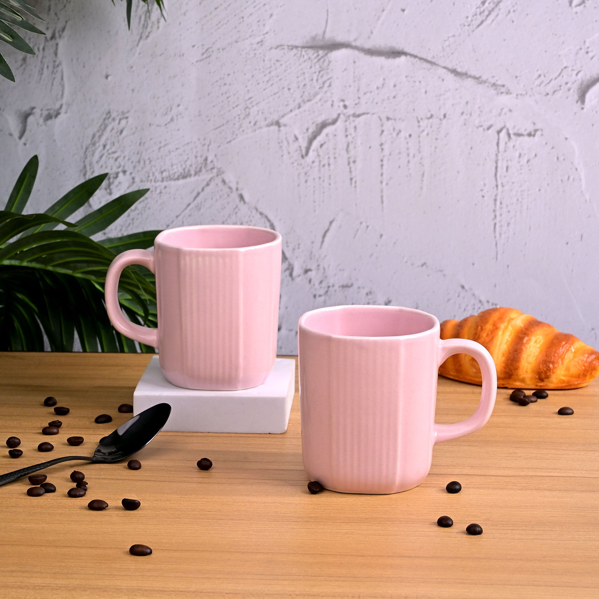 Elegant Light Pink Coffee Mug Pair for Home Use