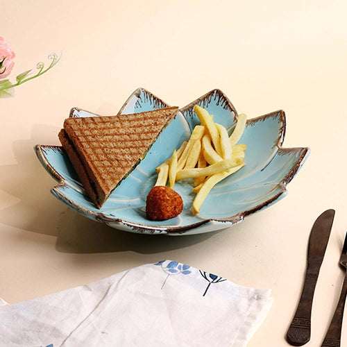 Decorative light blue flower platter for dining

