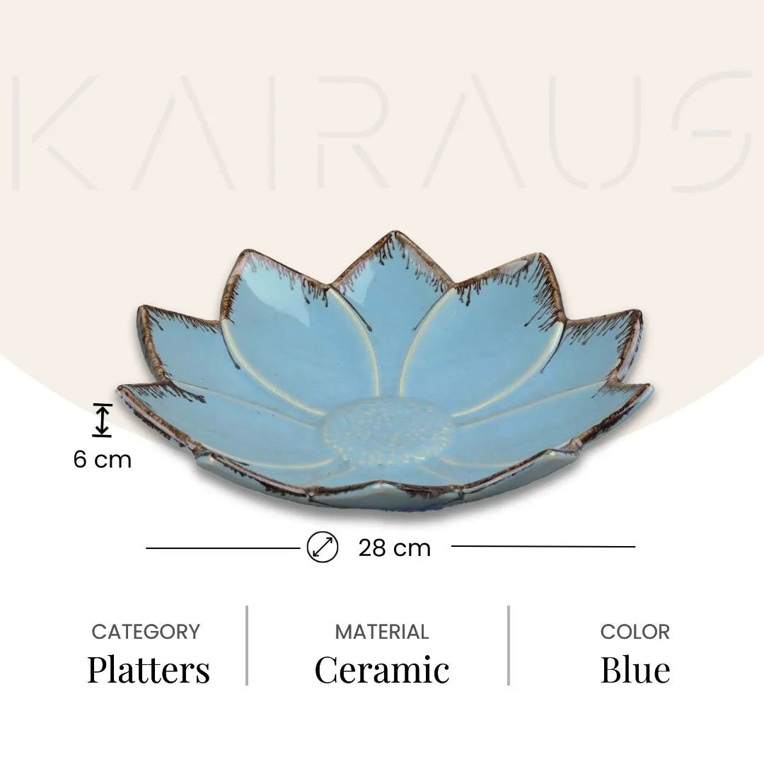Light blue ceramic platter with floral design

