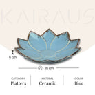 Light blue ceramic platter with floral design

