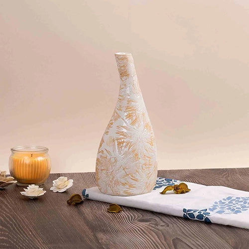 Light tan ceramic flower vase with a classic design

