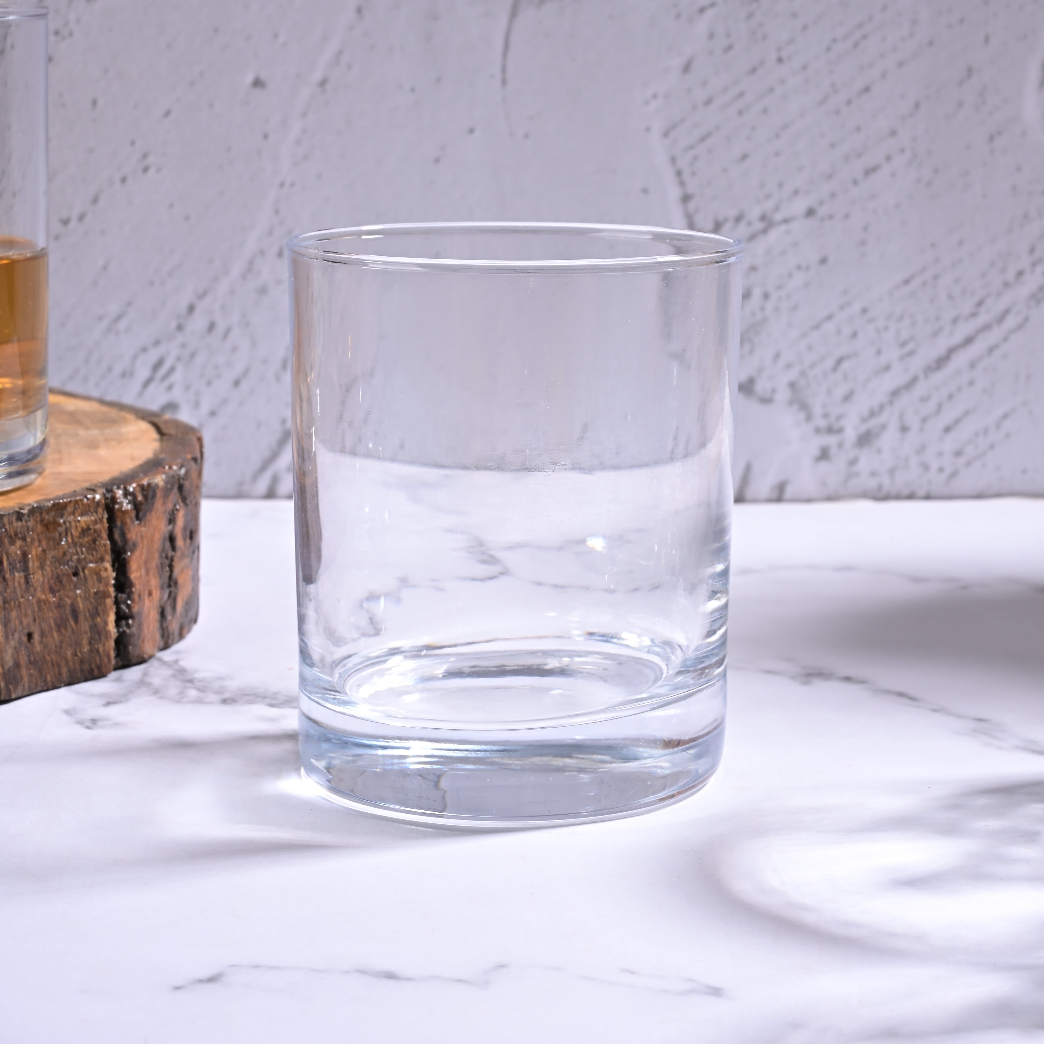 Sophisticated glass pair for dining and serving

