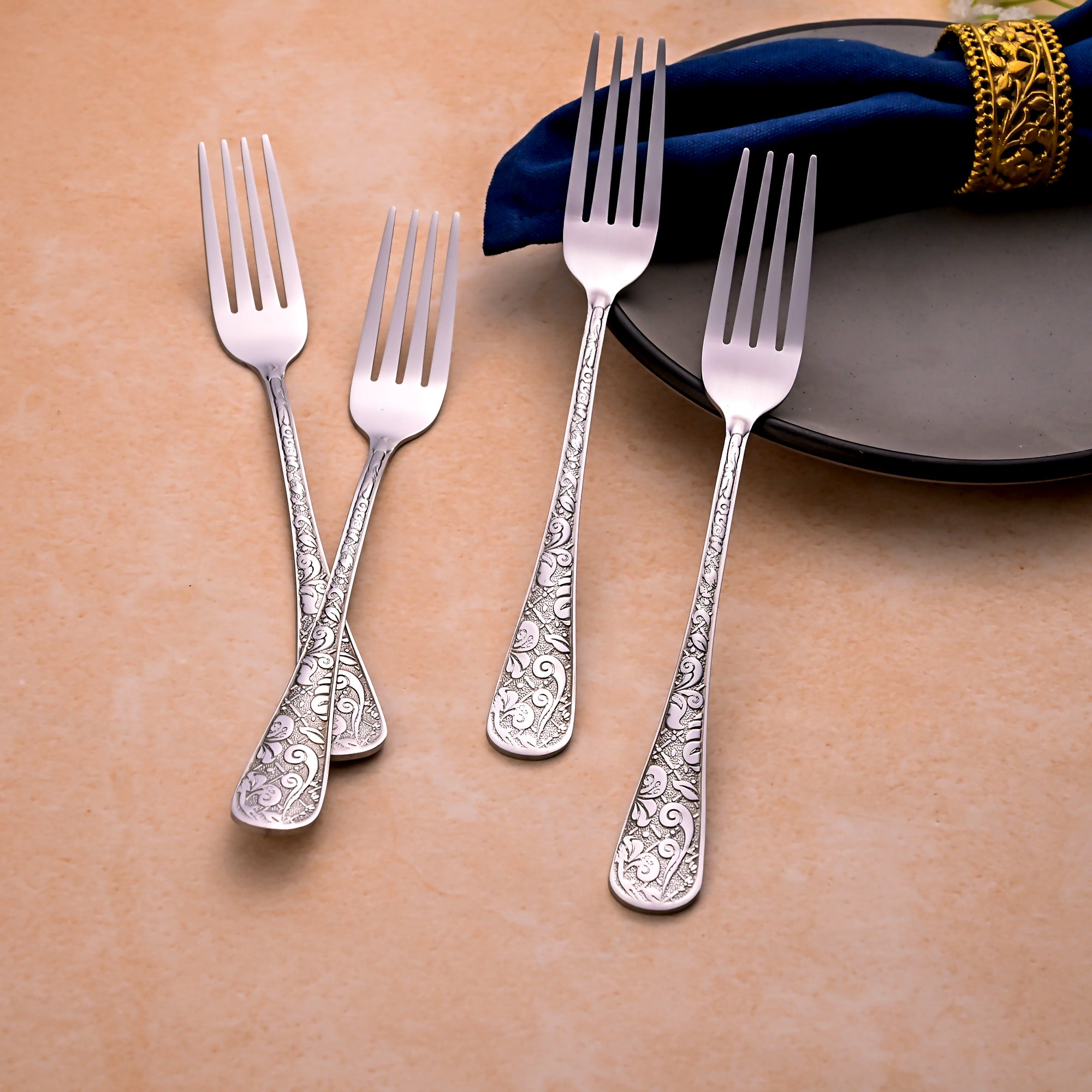 Lustre Bloom Silver Forks – Set of Four with Stylish Silver Finish

