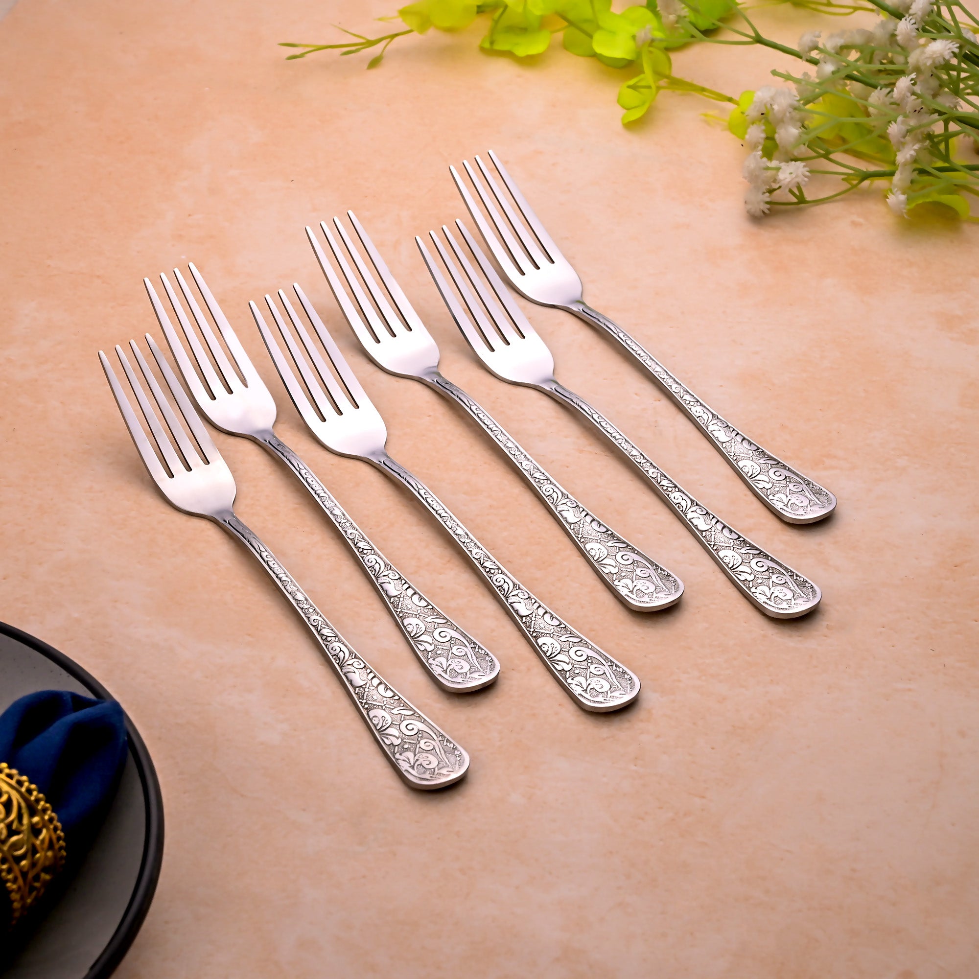 Lustre Bloom Silver Forks Set of 6 – Elegant Silver Cutlery Collection


