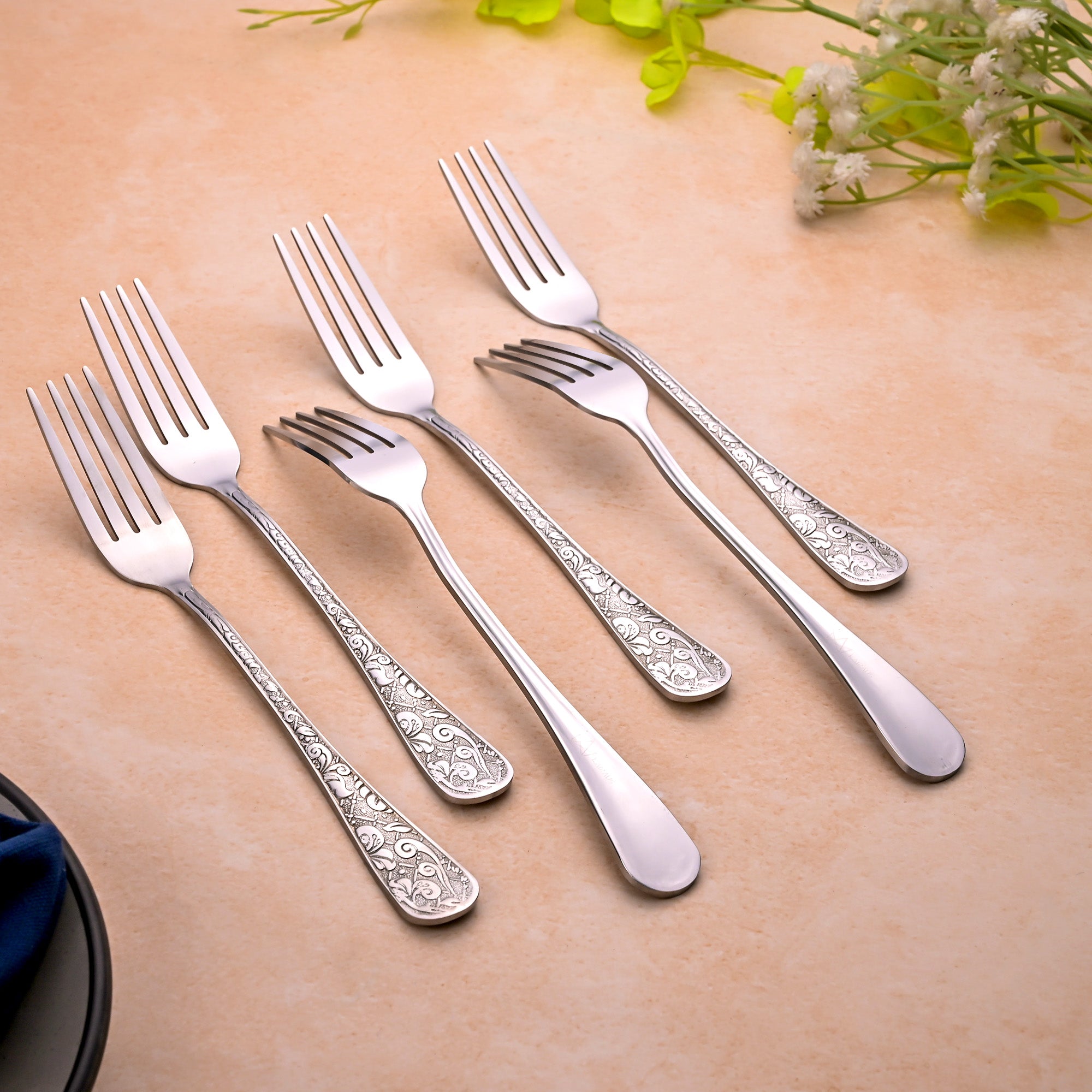 Lustre Bloom Silver Forks – Set of Six with Stylish Silver Finish


