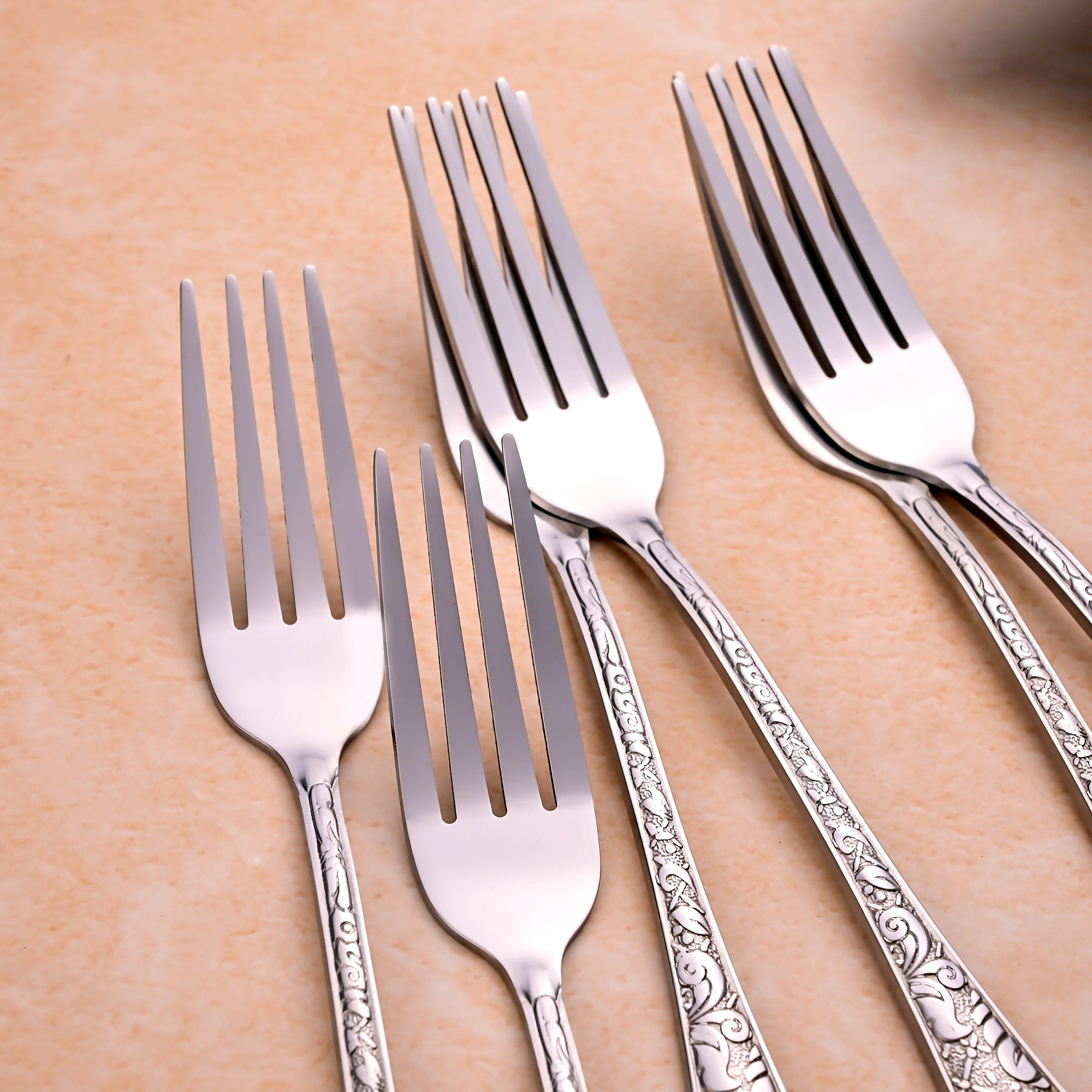 Premium Lustre Bloom Silver Fork Set of 6 for Elegant Dining


