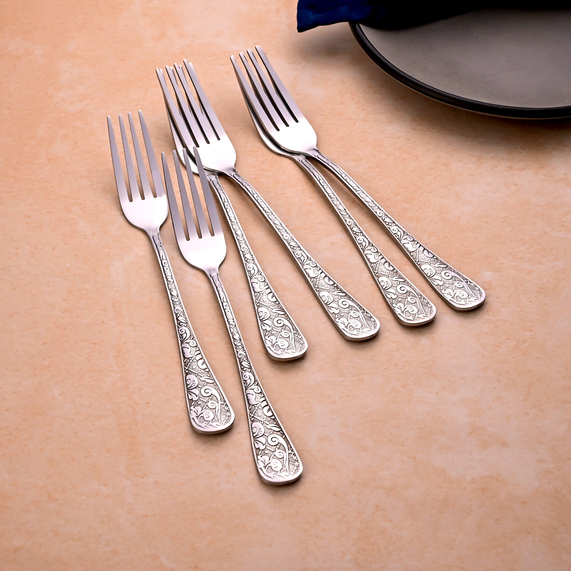 Six-Piece Lustre Bloom Silver Fork Set for Home Dining

