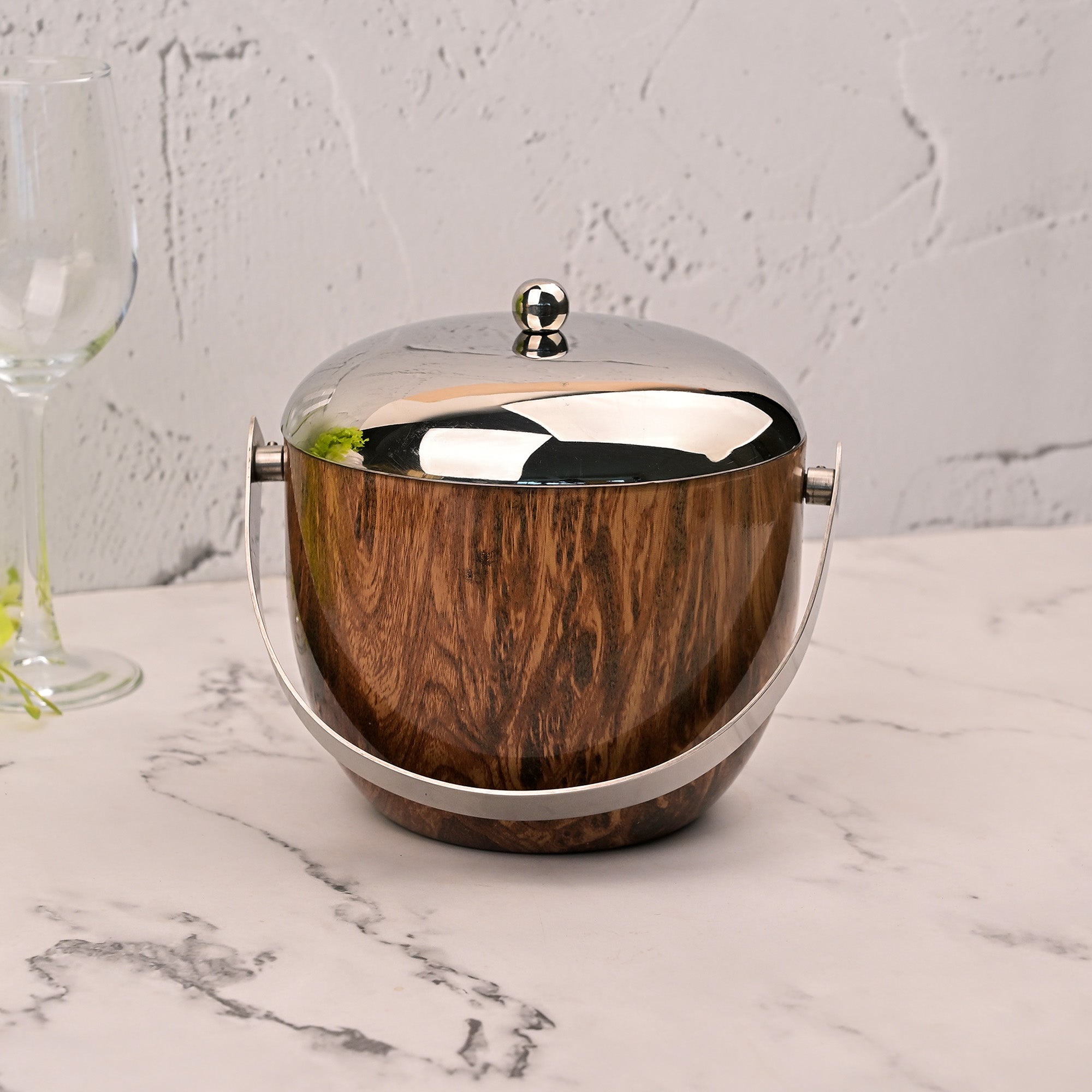 Luxe Stainless Steel Ice Bucket with Handle for Easy Carrying