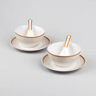 Sophisticated gold-trimmed soup bowls for serving


