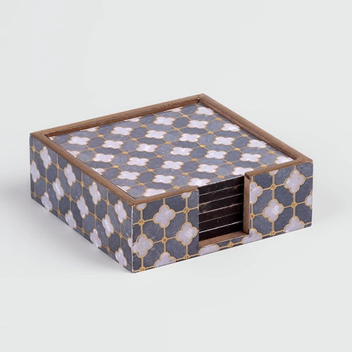 Set of six Luxury Artisan Printed wooden drink coasters

