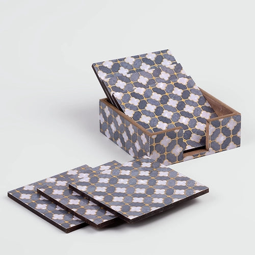 Premium wooden coasters with artisan-inspired prints

