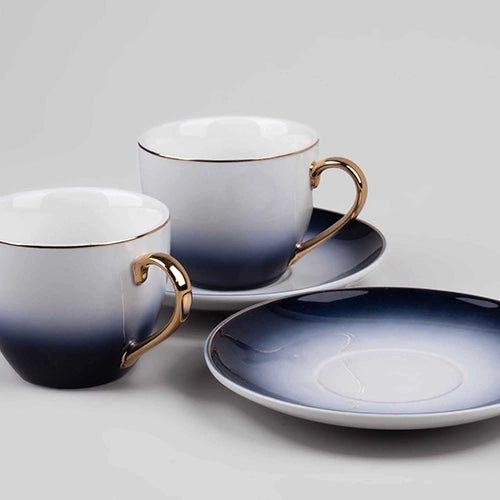 Set of 4 Luxury Blue Porcelain Tea Cups Styled for Tea Time