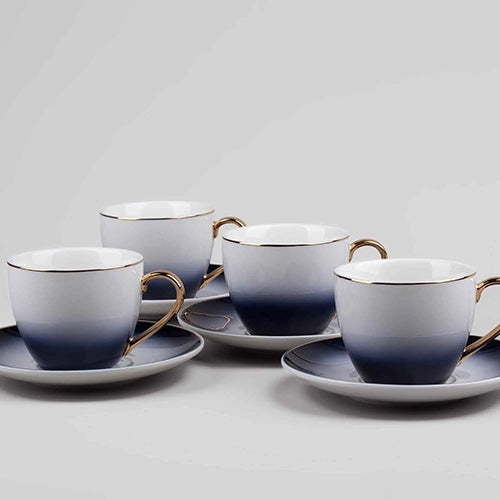 Side View of Blue Porcelain Tea Cup Showing Handle Details