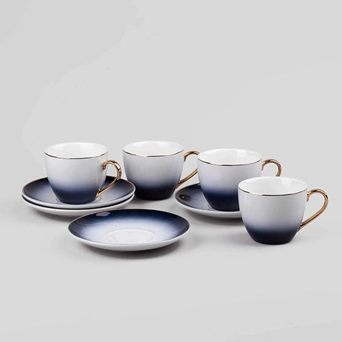 Top View of Luxury Blue Porcelain Tea Cups Showing Interior