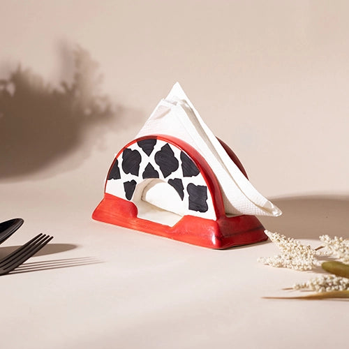 Premium ceramic tissue holder with black and red design
