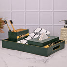 Luxury green leather bathroom accessory set with elegant design

