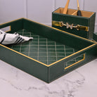 Premium green leather bathroom accessories for modern interiors

