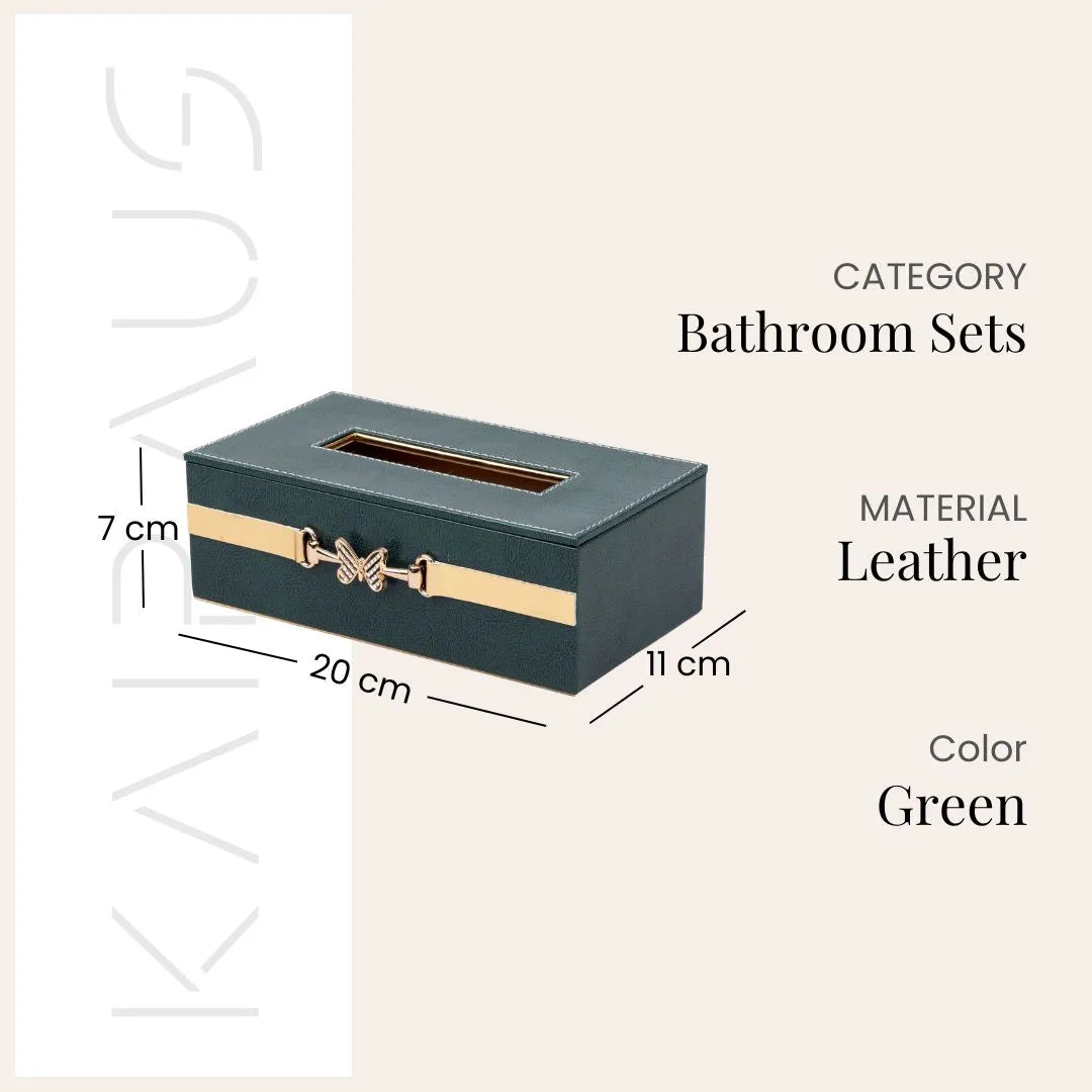 Stylish green leather bathroom organizer set for home interiors

