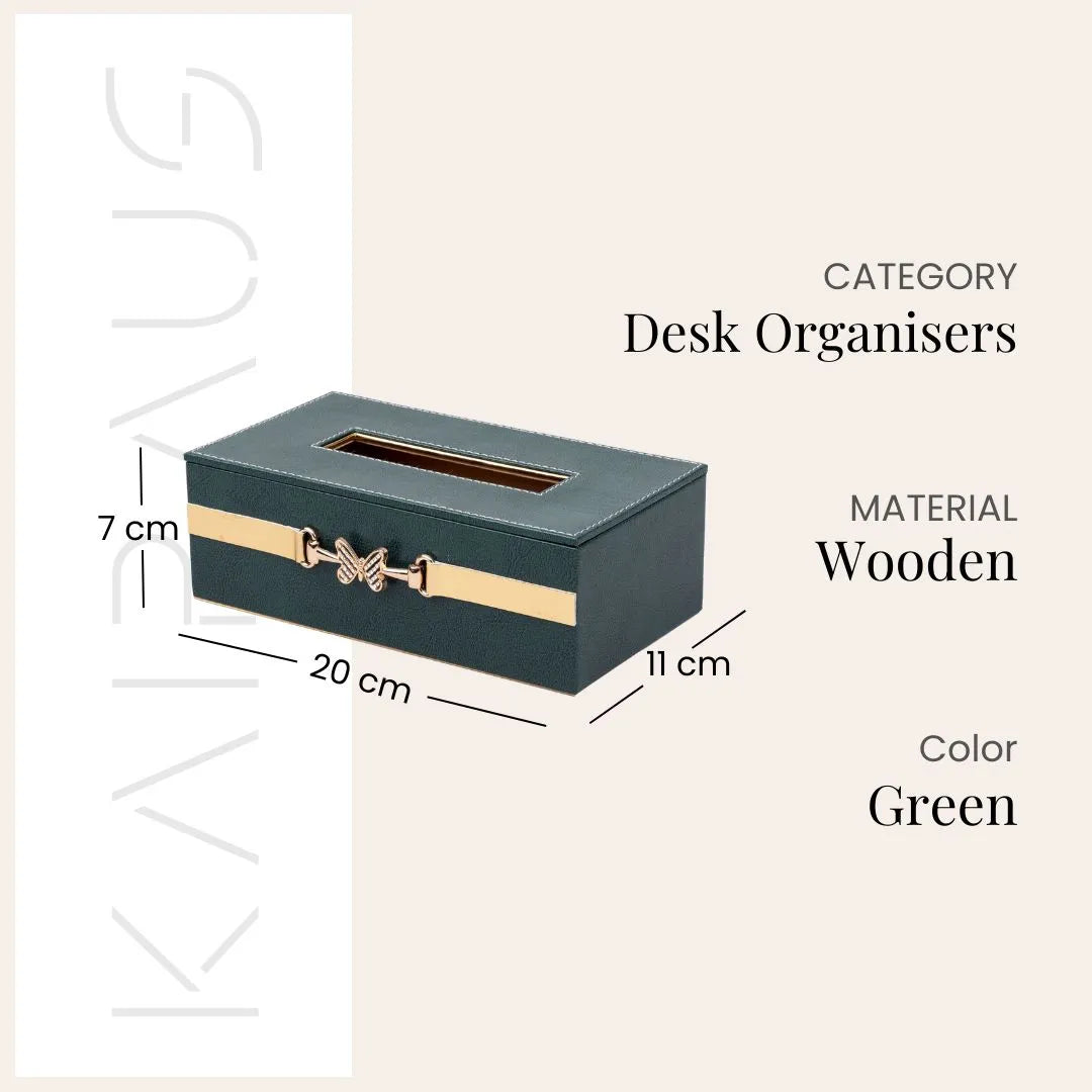 Stylish green leather office desk organiser set

