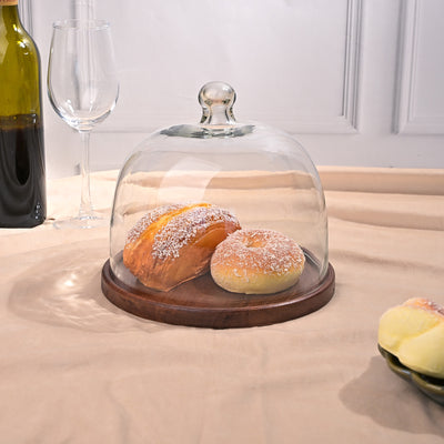 Glass Cloche with Wooden Base (21x21 cm)