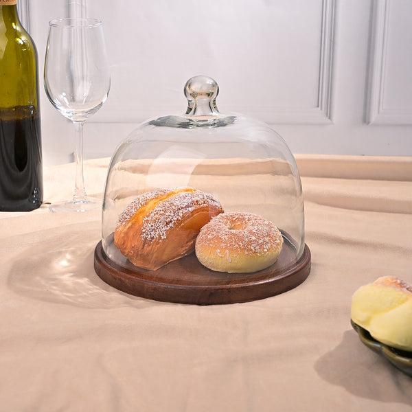 Glass Cloche with Wooden Base (21x21 cm)