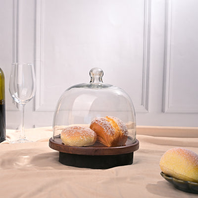 Glass Cloche with Wooden Base (21x21 cm)