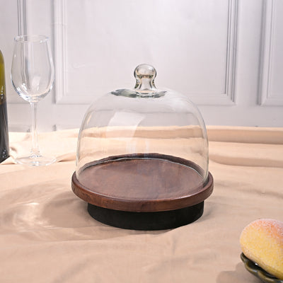 Glass Cloche with Wooden Base (21x21 cm)