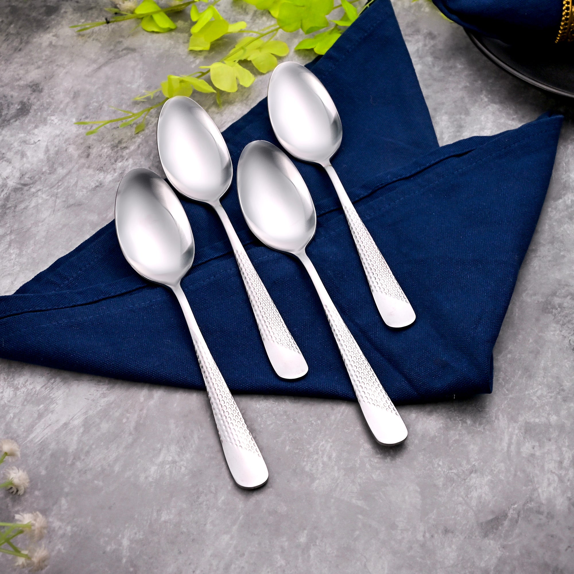 Majestic Silver Stainless Steel Spoons Set of 4 – Elegant Silver Spoon Set

