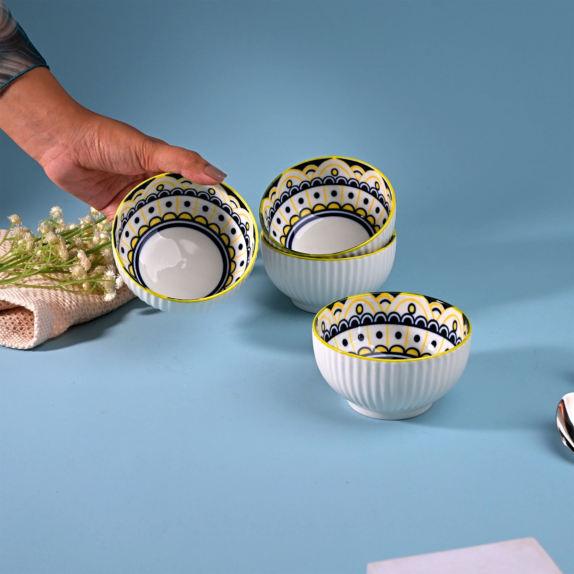 Mandala decorative porcelain bowls set of four

