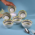 Set of six Mandala handcrafted porcelain bowls

