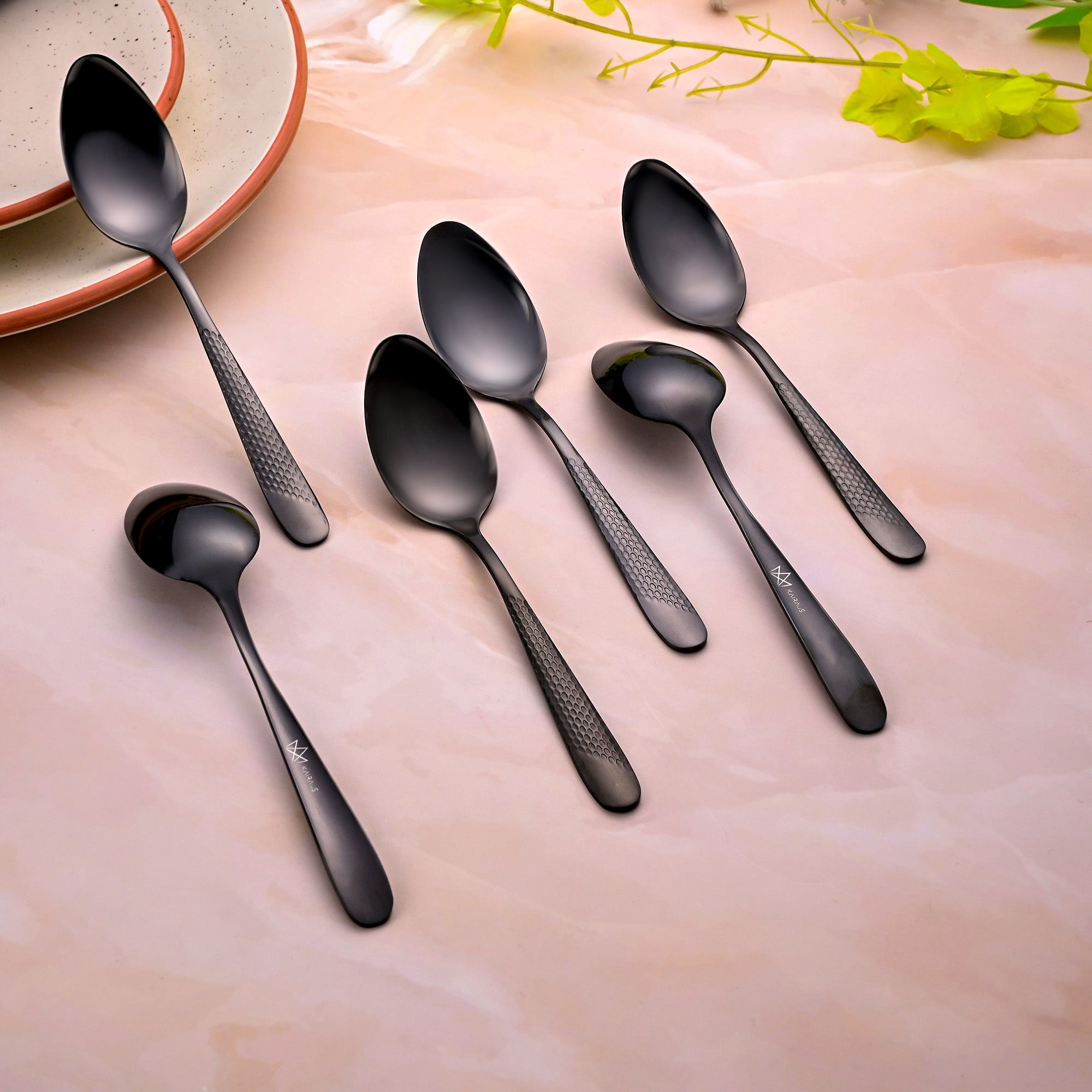 Elegant Black Teaspoons for Serving Tea and Coffee

