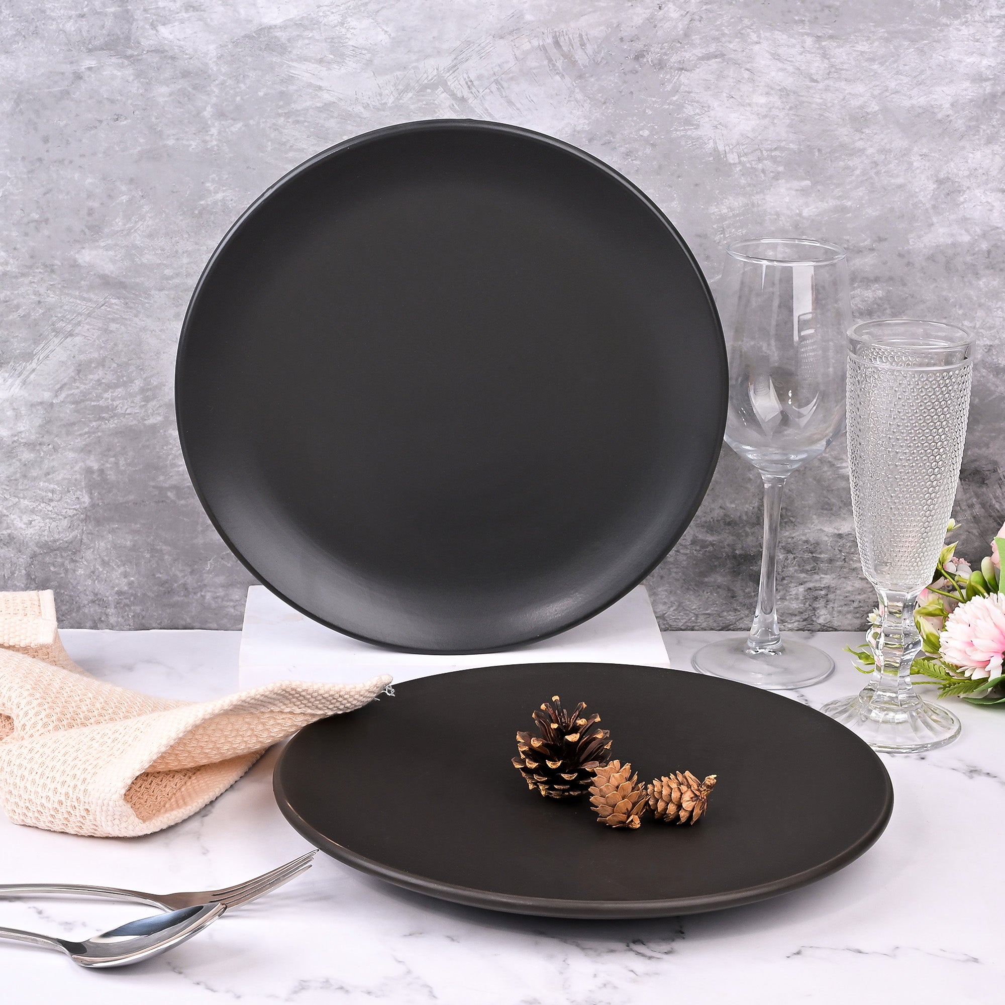 Matte black ceramic dinner plates set of 2