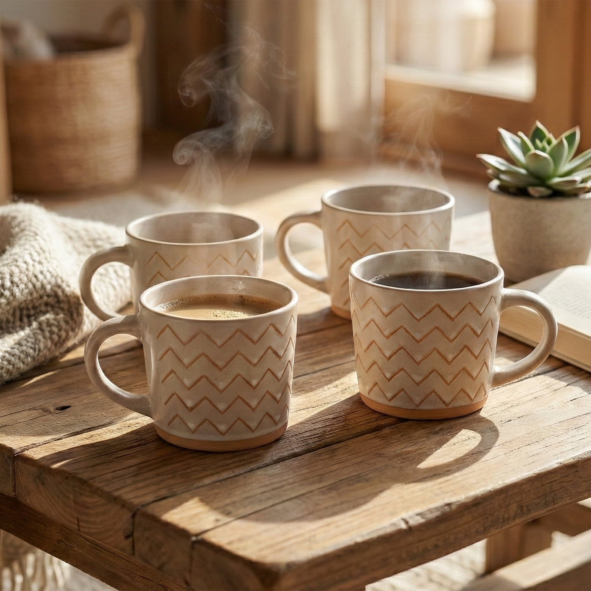 Meandering Ceramic Coffee Mug Set of 4

