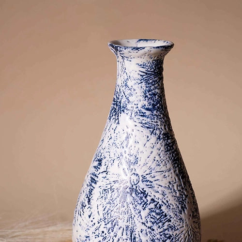Stylish textured bottle vase in a deep midnight blue shade

