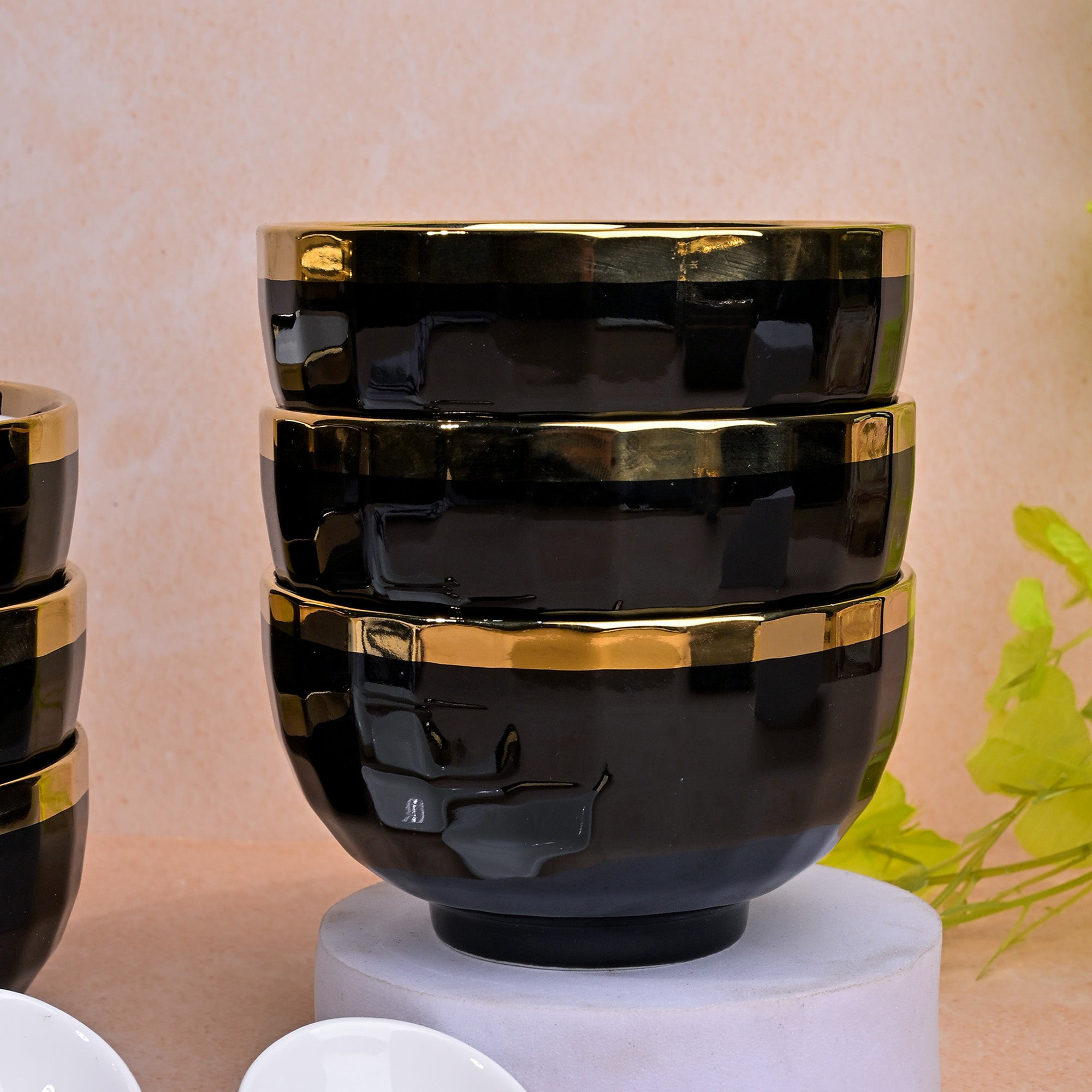 Refined midnight-toned porcelain serving bowls

