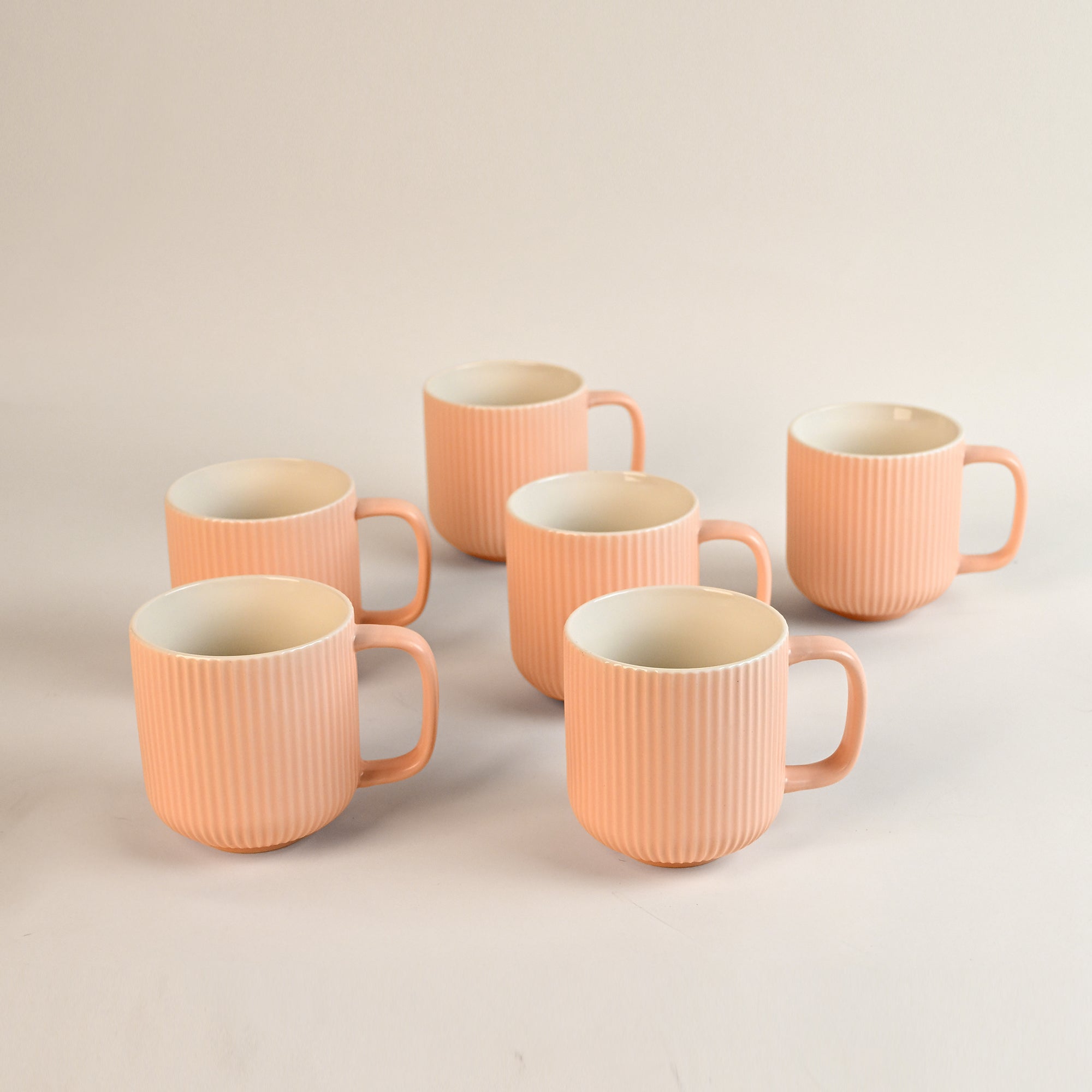 Misty rose ribbed bone china coffee mugs

