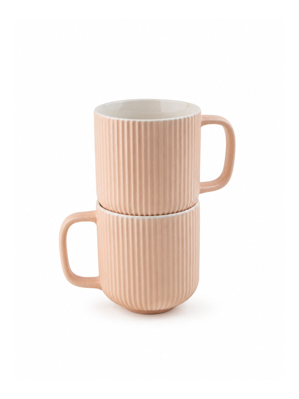 Misty Rose coffee mugs with textured ribbed design

