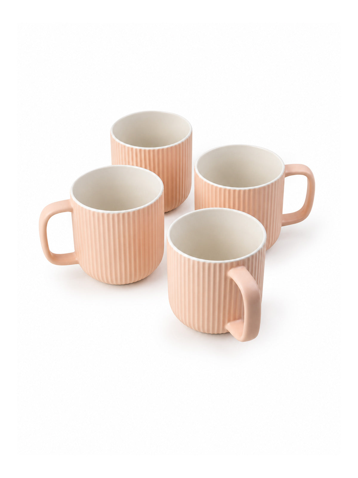 Set of four Misty Rose Ribbed New Bone China coffee mugs

