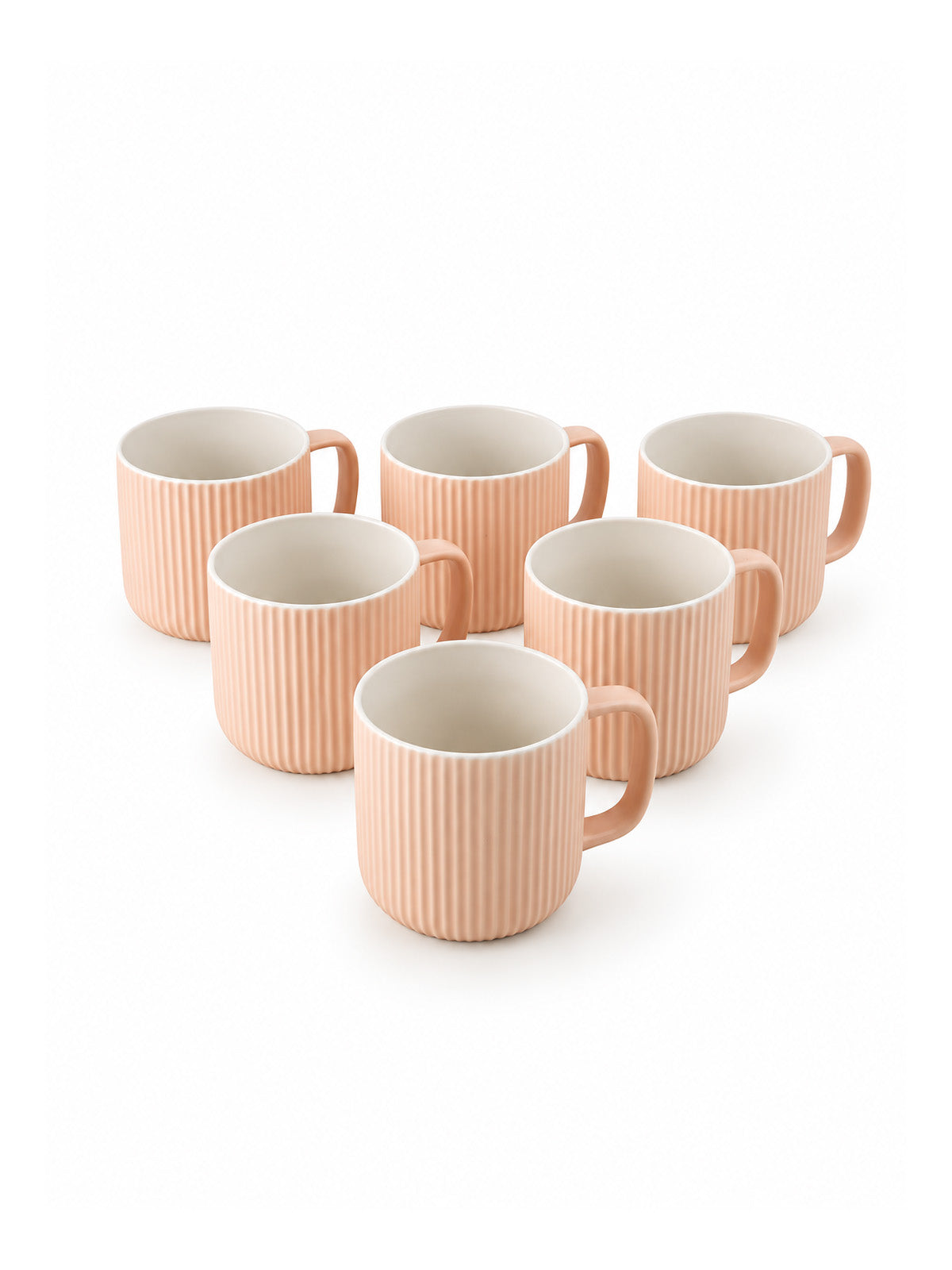 Set of six Misty Rose Ribbed New Bone China coffee mugs

