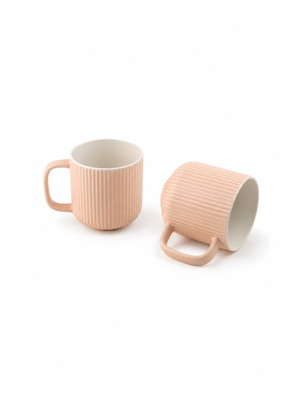 Decorative ribbed coffee mug set in soft rose color

