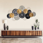 Modern multicolour metallic plate wall art with vibrant design

