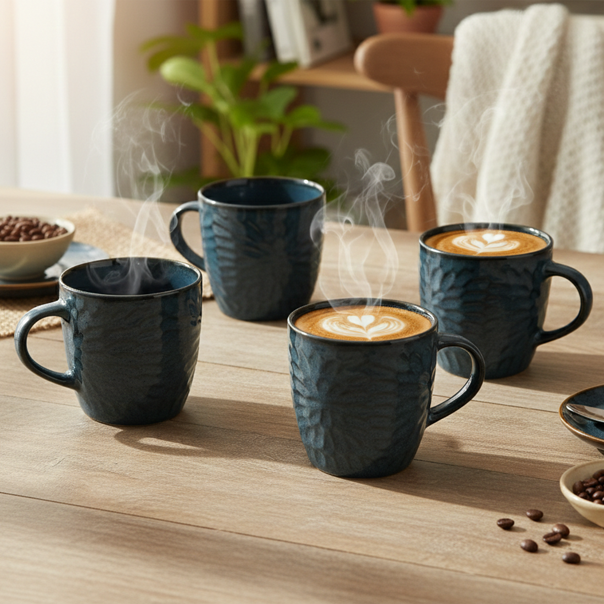 Mosaic Denim Hue Ceramic Tea Cup Set of 4

