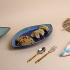 Stylish navy blue floral serving platter

