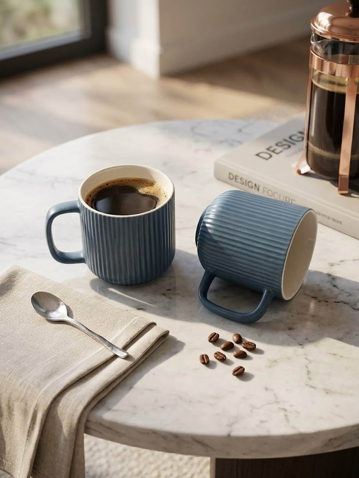 Oceanic Ribbed New Bone China coffee mug set of 2


