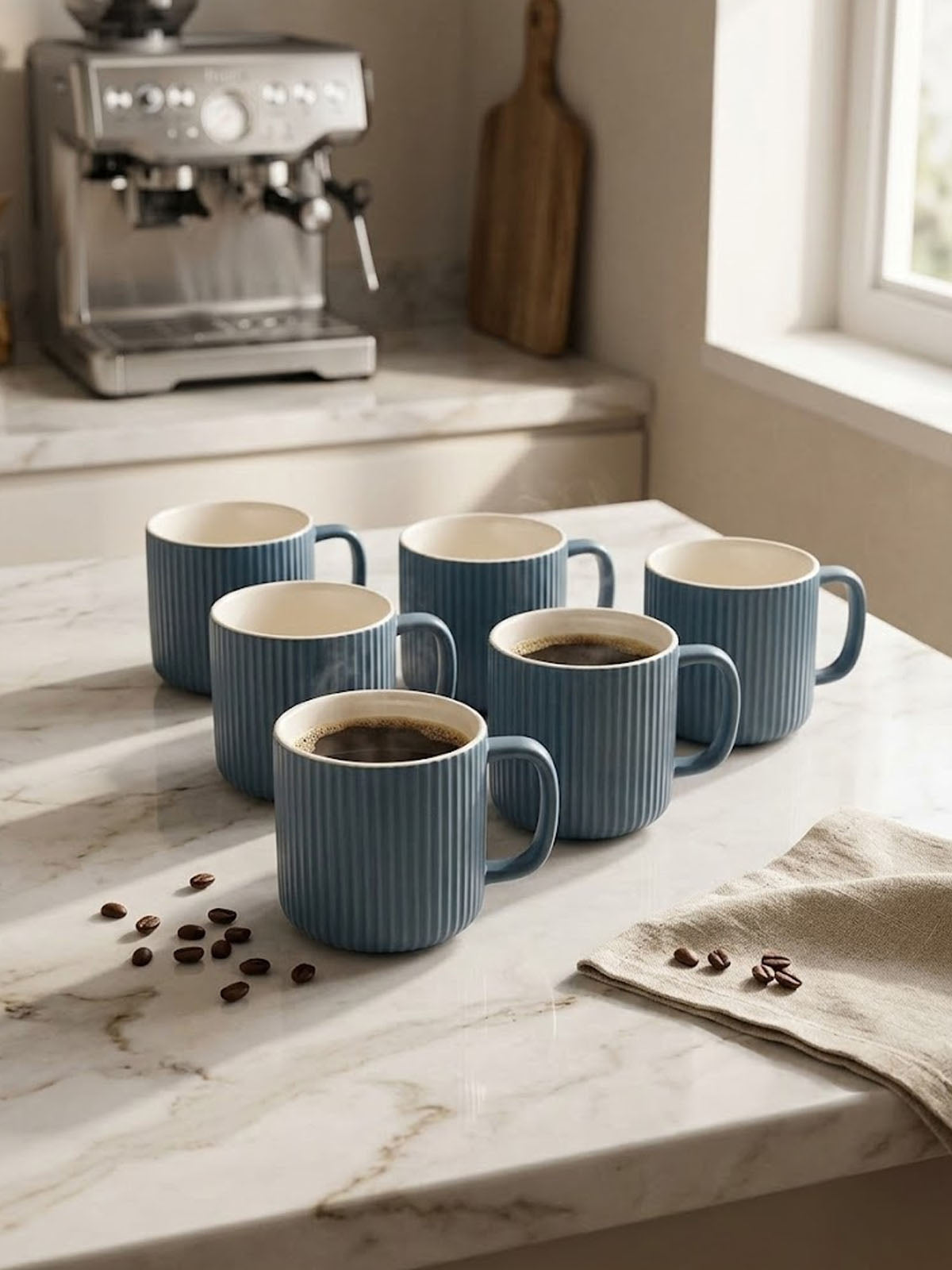 Oceanic Ribbed New Bone China coffee mug set of 6

