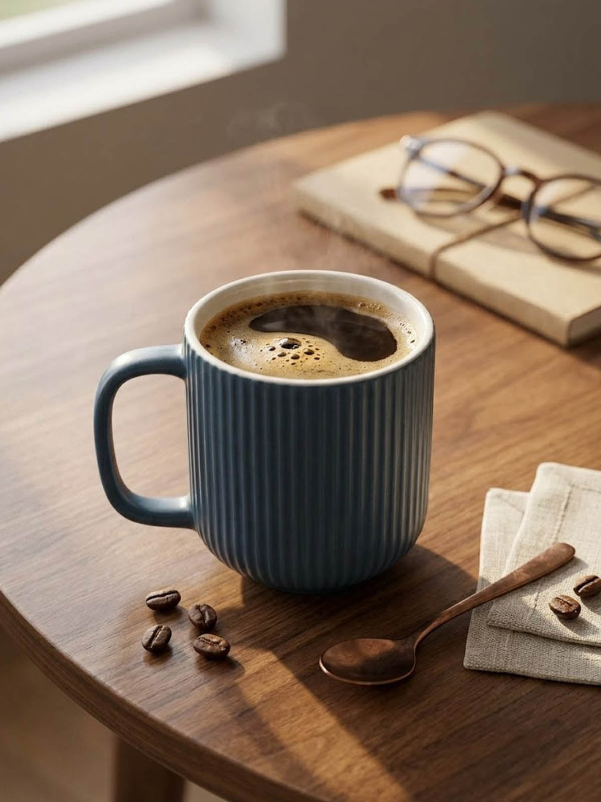 Elegant Oceanic Ribbed bone china coffee mug set

