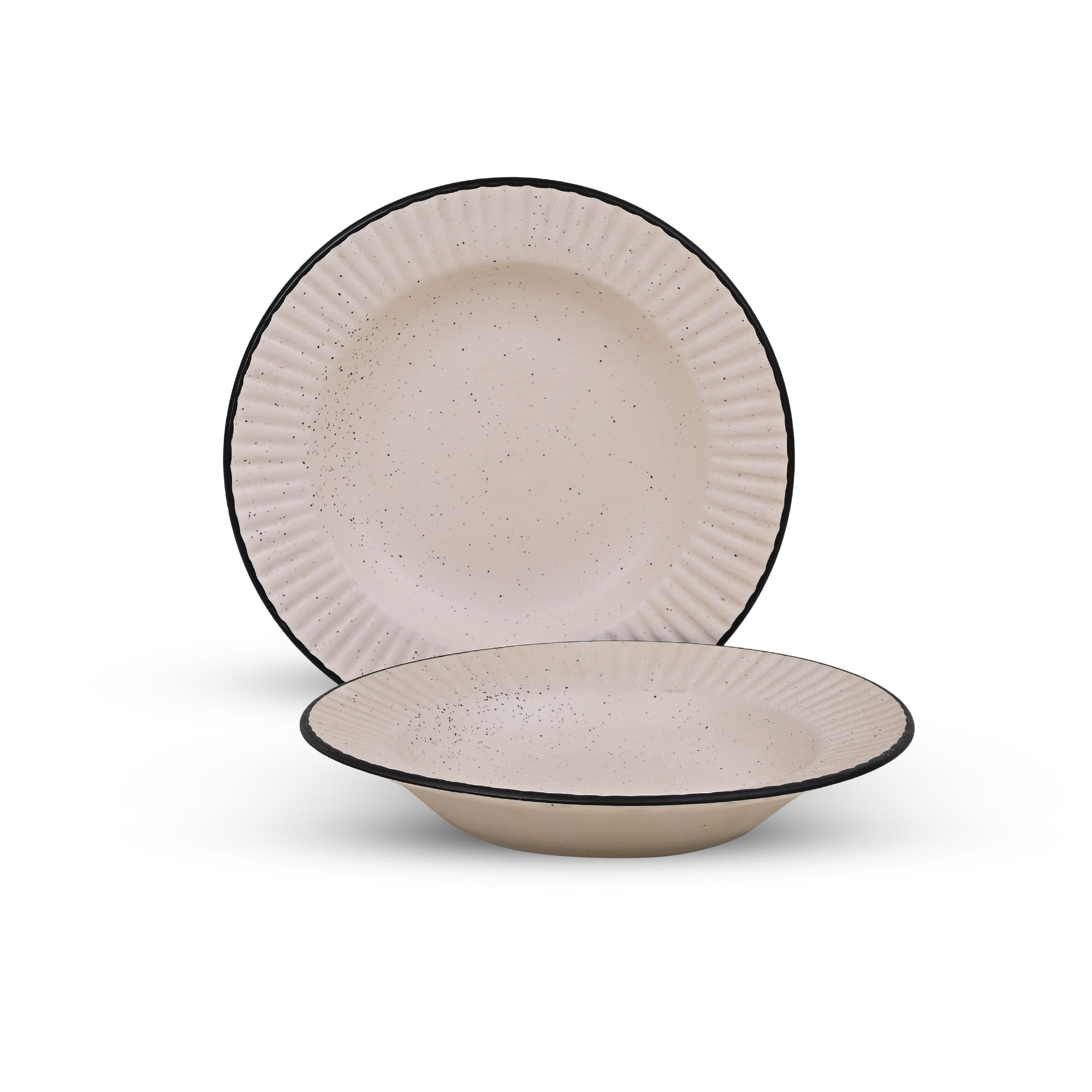 Set of 2 off-white and black ceramic snack plates

