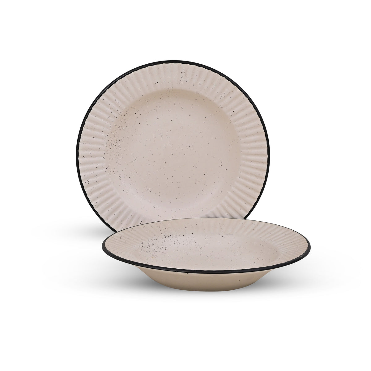 Set of 2 off-white and black ceramic snack plates

