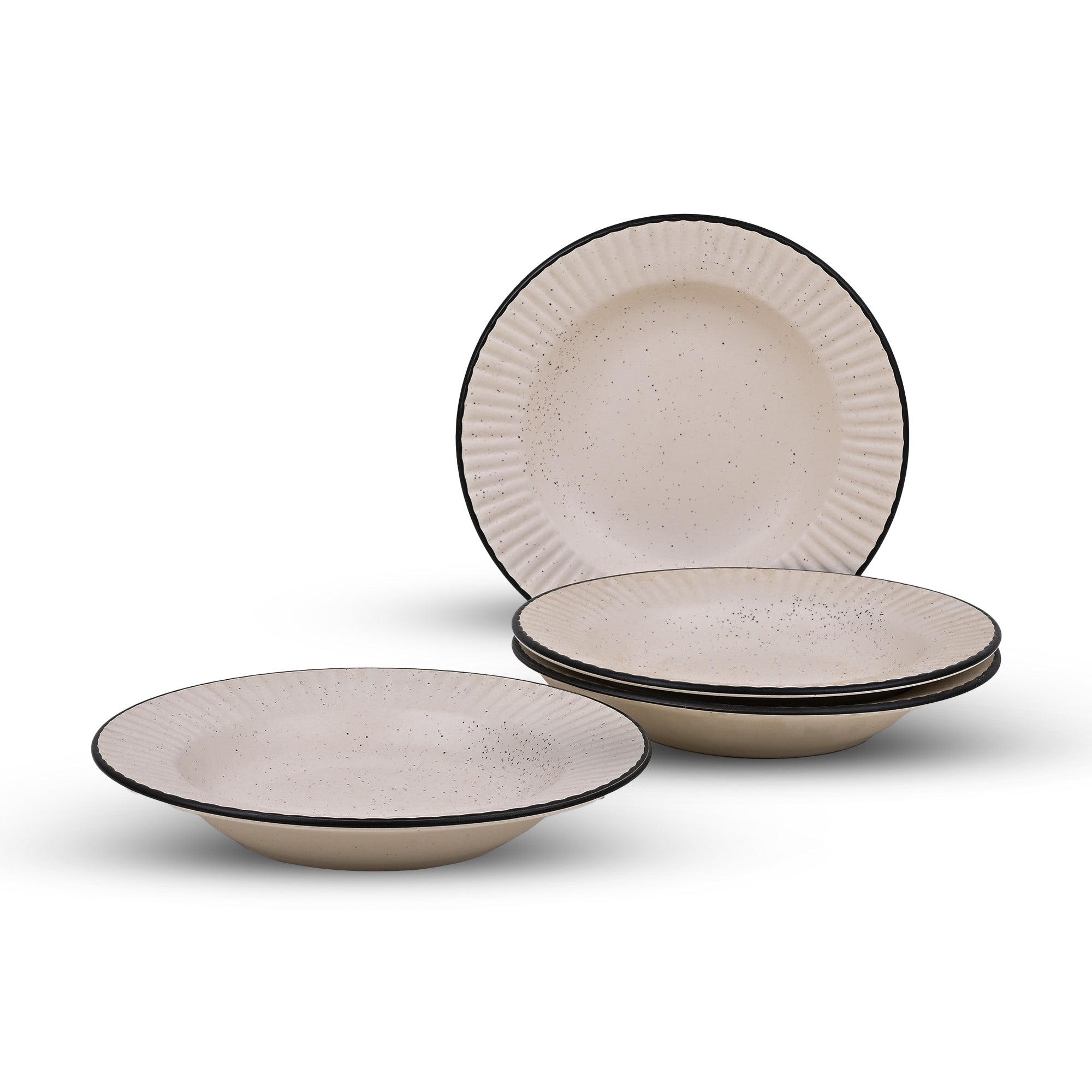 Set of 4 off-white and black ceramic snack plates

